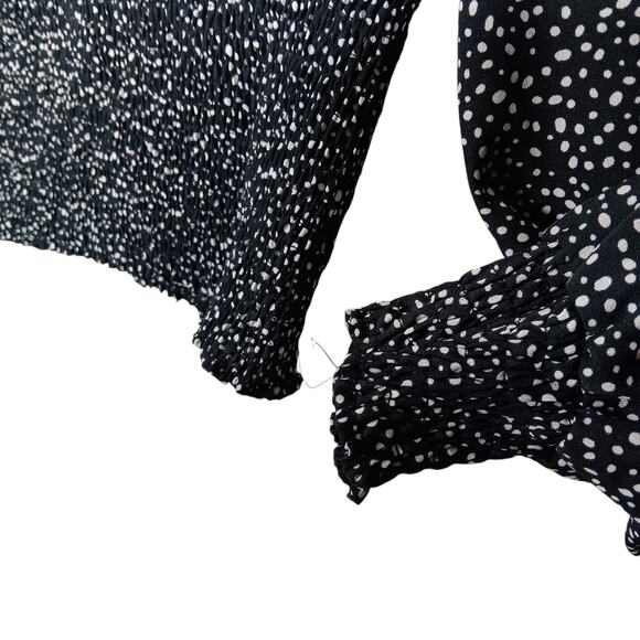 Bohemian crop top Black and White Spots Size Medium Long Sleeve Elastic Waist - Picture 3 of 6